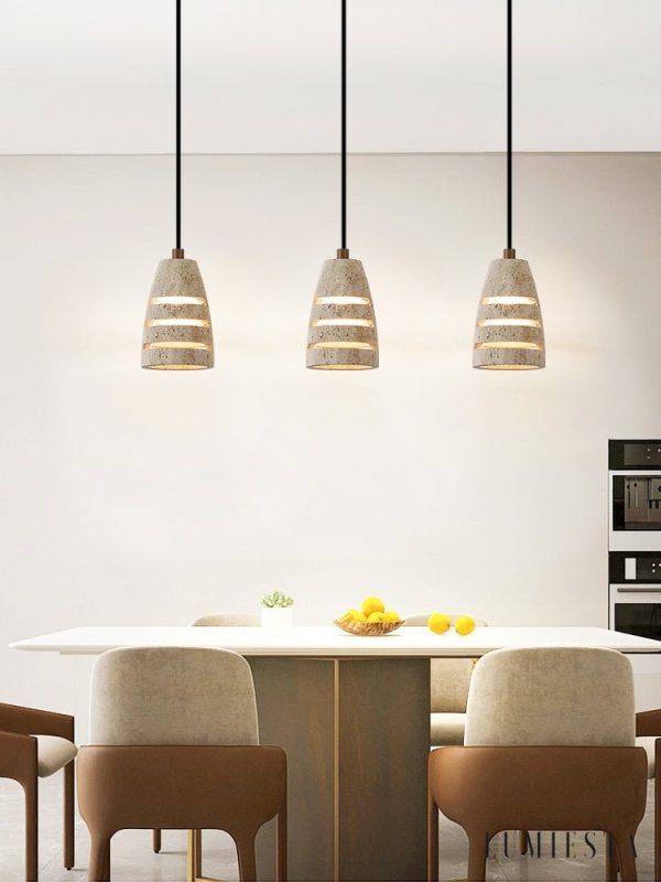 Valparisa - Lampa wisząca trawertynowa, żółta, do salonu, Ø11 x H16 cm