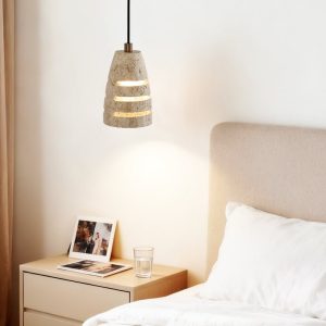 Valparisa - Lampa wisząca trawertynowa, żółta, do salonu, Ø11 x H16 cm