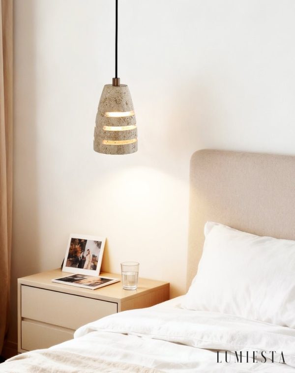 Valparisa - Lampa wisząca trawertynowa, żółta, do salonu, Ø11 x H16 cm