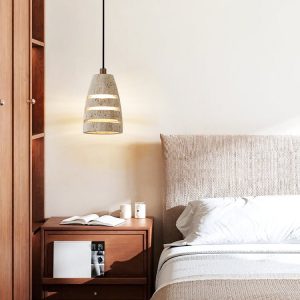 Valparisa - Lampa wisząca trawertynowa, żółta, do salonu, Ø11 x H16 cm