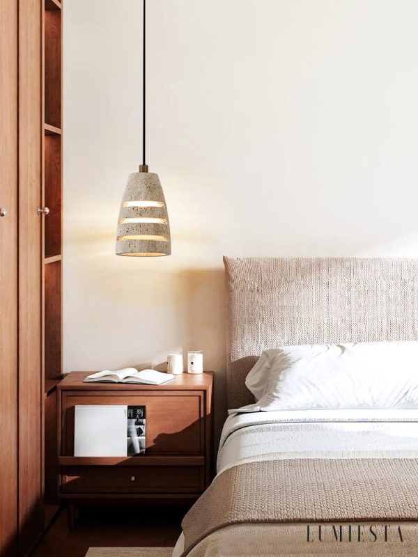 Valparisa - Lampa wisząca trawertynowa, żółta, do salonu, Ø11 x H16 cm