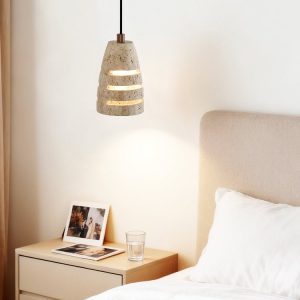 Valparisa - Lampa wisząca trawertynowa, żółta, do salonu, Ø11 x H16 cm
