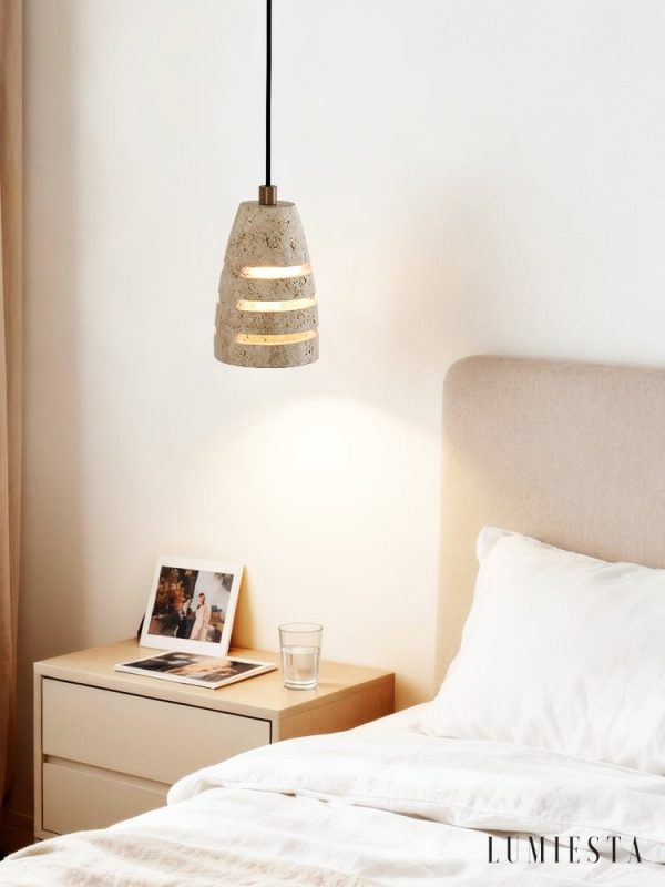 Valparisa - Lampa wisząca trawertynowa, żółta, do salonu, Ø11 x H16 cm