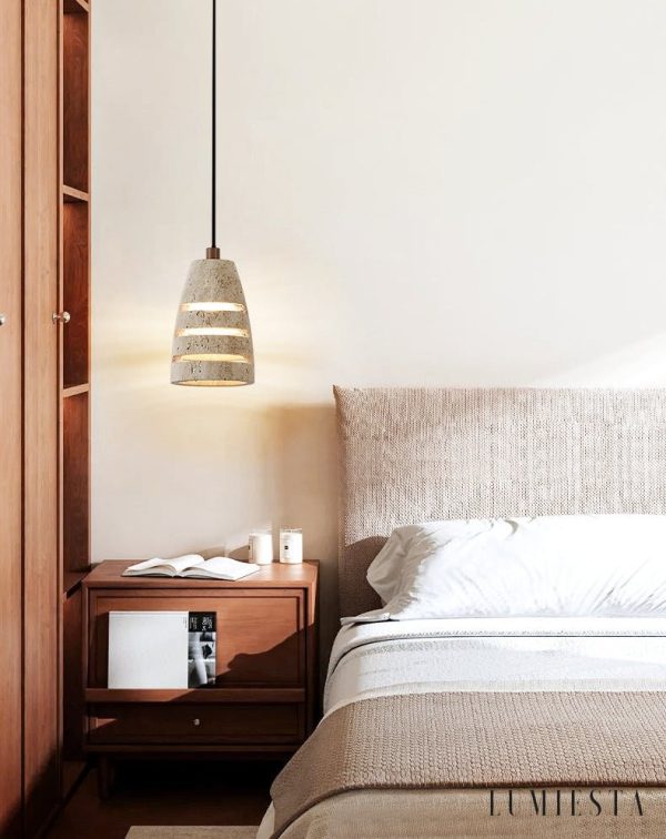 Valparisa - Lampa wisząca trawertynowa, żółta, do salonu, Ø11 x H16 cm