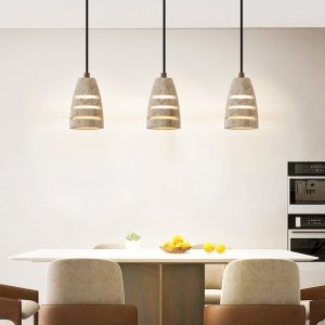 Valparisa - Lampa wisząca trawertynowa, żółta, do salonu, Ø11 x H16 cm