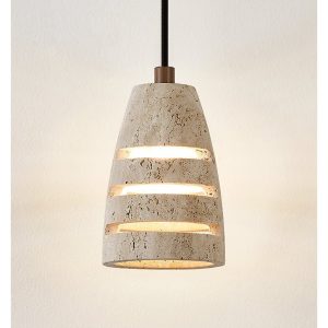 Valparisa - Lampa wisząca trawertynowa, żółta, do salonu, Ø11 x H16 cm