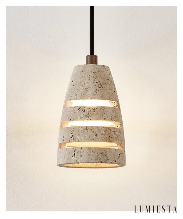 Valparisa - Lampa wisząca trawertynowa, żółta, do salonu, Ø11 x H16 cm