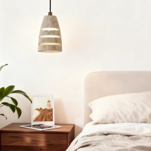 Valparisa - Lampa wisząca trawertynowa, żółta, do salonu, Ø11 x H16 cm