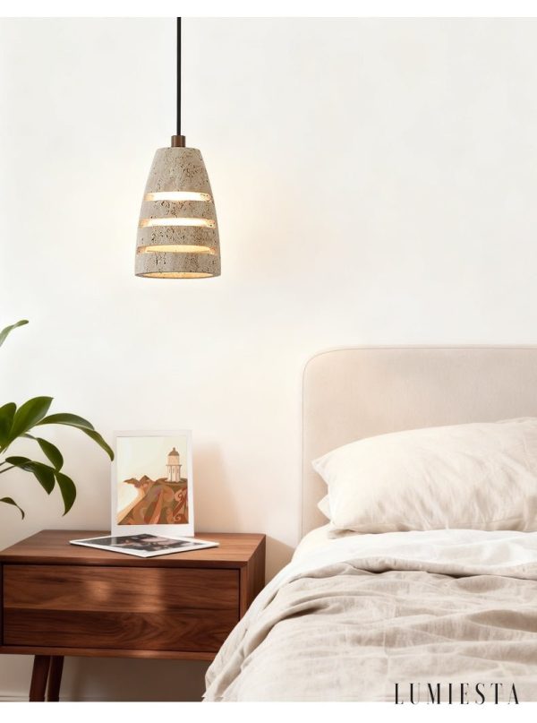 Valparisa - Lampa wisząca trawertynowa, żółta, do salonu, Ø11 x H16 cm