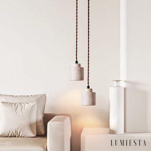 Venetis - Lampa wisząca trawertynowa żółta, drewno, nad stół, Ø23x20 cm