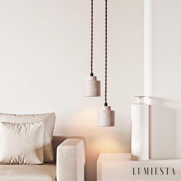 Venetis - Lampa wisząca trawertynowa żółta, drewno, nad stół, Ø23x20 cm