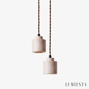 Venetis - Lampa wisząca trawertynowa żółta, drewno, nad stół, Ø23x20 cm