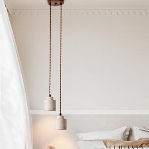 Venetis - Lampa wisząca trawertynowa żółta, drewno, nad stół, Ø23x20 cm