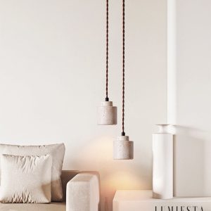 Venetis - Lampa wisząca trawertynowa żółta, drewno, nad stół, Ø23x20 cm