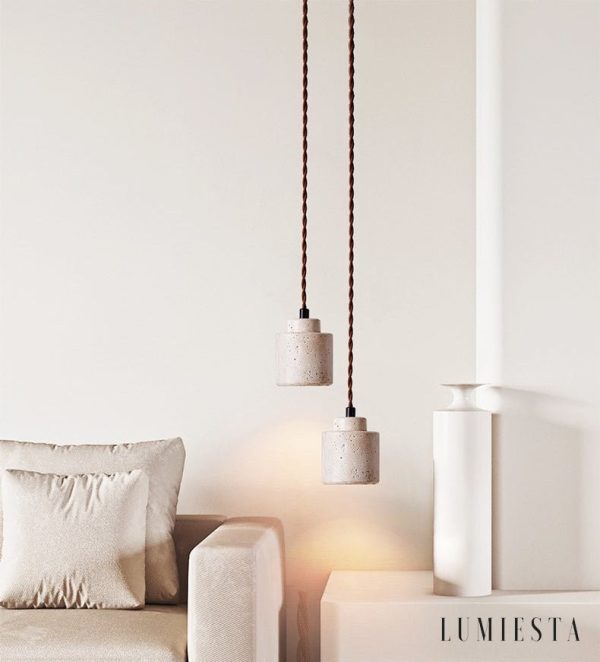 Venetis - Lampa wisząca trawertynowa żółta, drewno, nad stół, Ø23x20 cm