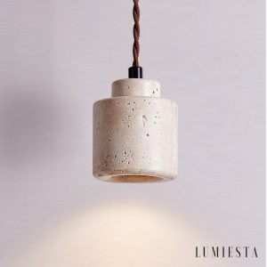 Venetis - Lampa wisząca trawertynowa żółta, drewno, nad stół, Ø23x20 cm