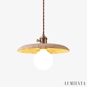 Veracrus - Lampa wisząca z żółtego trawertynu do jadalni, Ø25/30x18cm