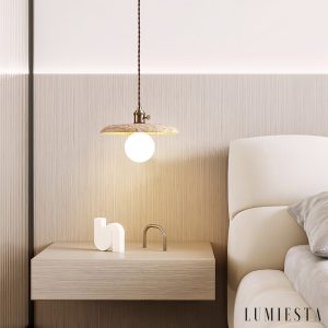 Veracrus - Lampa wisząca z żółtego trawertynu do jadalni, Ø25/30x18cm