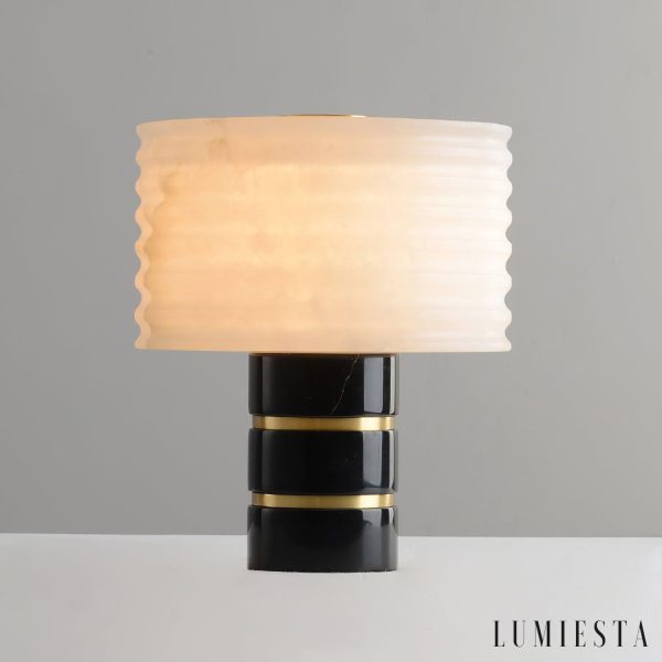 Vesunox - Lampa stołowa marmurowo-mosiężna, czarno-biała, do salonu, Ø26x32 cm