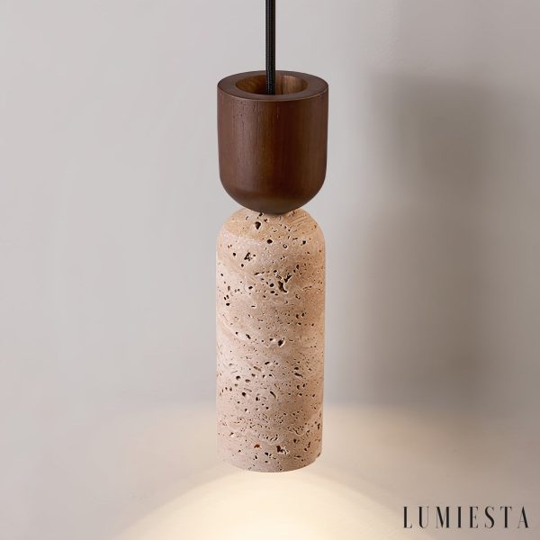 Vicenzia - Lampa wisząca z żółtego trawertynu, orzechowa, do jadalni, Ø7x24 cm