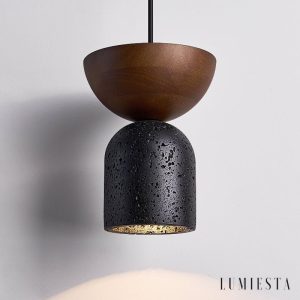 Vulcanis - Lampa wisząca trawertynowa, żółty trawertyn, do jadalni, Ø15×19 cm
