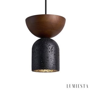 Vulcanis - Lampa wisząca trawertynowa, żółty trawertyn, do jadalni, Ø15×19 cm