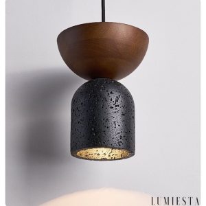 Vulcanis - Lampa wisząca trawertynowa, żółty trawertyn, do jadalni, Ø15×19 cm