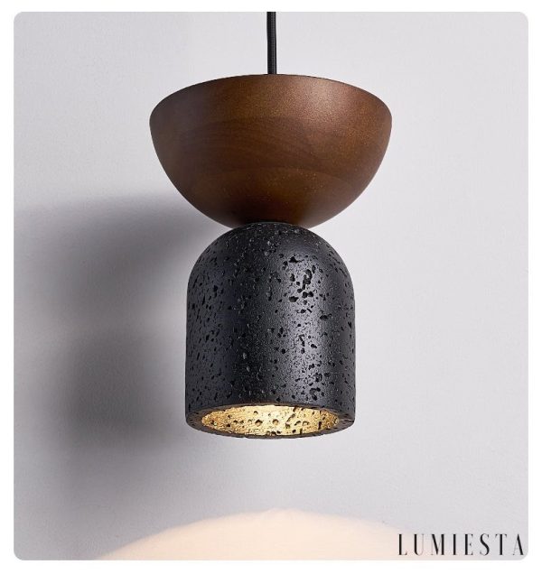 Vulcanis - Lampa wisząca trawertynowa, żółty trawertyn, do jadalni, Ø15×19 cm