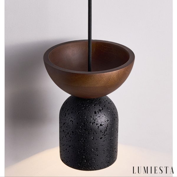 Vulcanis - Lampa wisząca trawertynowa, żółty trawertyn, do jadalni, Ø15×19 cm