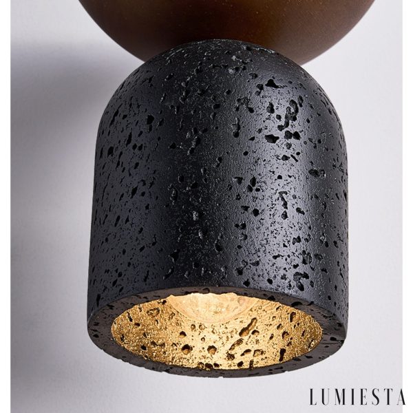 Vulcanis - Lampa wisząca trawertynowa, żółty trawertyn, do jadalni, Ø15×19 cm