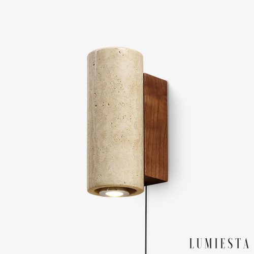 Lumiesta-waltrava-kinkiet-trawertynowo-drewniany-orzechowy-do-sypialni-7x23-cm.jpg Waltrava - Kinkiet trawertynowo-drewniany, orzechowy, do sypialni, Ø7x23 cm