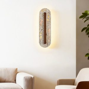 Yucatara - Lampa wisząca skandynawska, orzech/żółty trawertyn, nad stół, Ø11x35cm