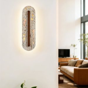 Yucatara - Lampa wisząca skandynawska, orzech/żółty trawertyn, nad stół, Ø11x35cm