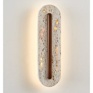 Yucatara - Lampa wisząca skandynawska, orzech/żółty trawertyn, nad stół, Ø11x35cm