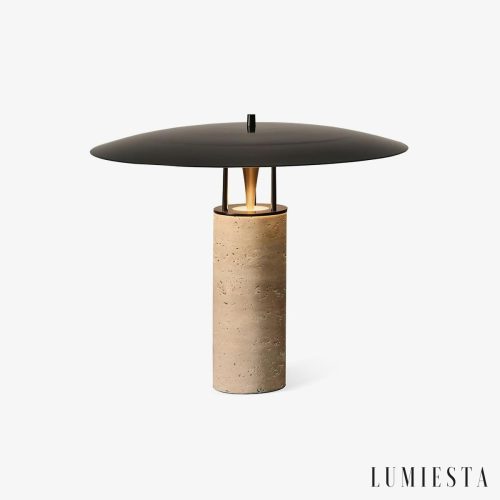 Zaragozae - Lampa stołowa trawertynowa czarno-żółta do salonu, Ø38/42 x31/33 cm