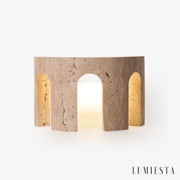 Zarvi - Lampa stołowa trawertynowa, żółto-biała, do salonu, Ø24 x 15 cm