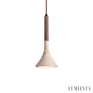 Zarvina - Lampa wisząca drewniano-trawertynowa do jadalni, Ø13 H30/150 cm