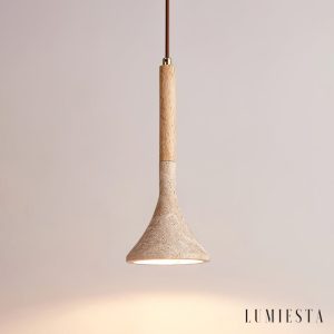 Zarvina - Lampa wisząca drewniano-trawertynowa do jadalni, Ø13 H30/150 cm