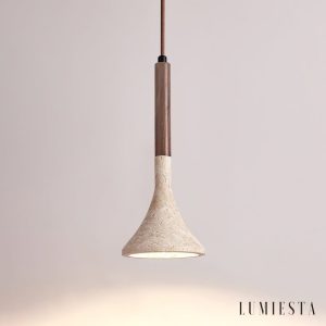 Zarvina - Lampa wisząca drewniano-trawertynowa do jadalni, Ø13 H30/150 cm