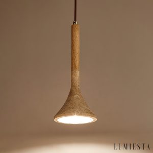 Zarvina - Lampa wisząca drewniano-trawertynowa do jadalni, Ø13 H30/150 cm