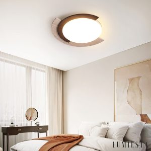 Zarwila - Plafon trawertynowo-drewniany, ciemny orzech/żółty, do salonu, Ø62x10 cm