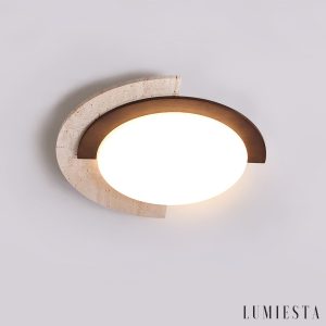 Zarwila - Plafon trawertynowo-drewniany, ciemny orzech/żółty, do salonu, Ø62x10 cm