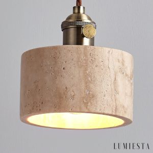 Zlotrava - Lampa wisząca trawertynowa złota do salonu i jadalni, Ø12/15/21 cm