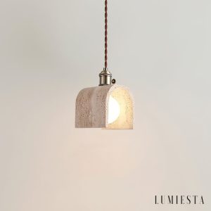 Zlotrava - Lampa wisząca trawertynowa złota do salonu i jadalni, Ø12/15/21 cm