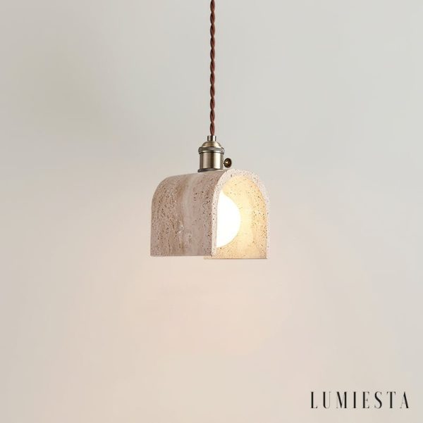 Zlotrava - Lampa wisząca trawertynowa złota do salonu i jadalni, Ø12/15/21 cm