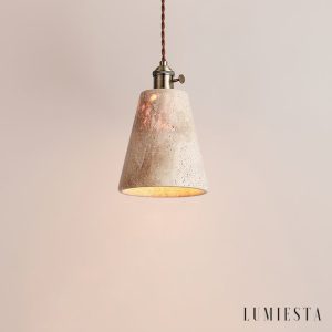 Zlotrava - Lampa wisząca trawertynowa złota do salonu i jadalni, Ø12/15/21 cm