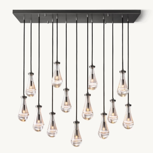 Raindropa Linear - Postmodernistyczny miedziany żyrandol  - Podłużna lampa wisząca