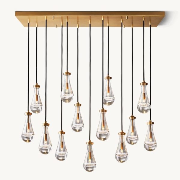 Raindropa Linear - Postmodernistyczny miedziany żyrandol  - Podłużna lampa wisząca