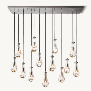 Raindropa Linear - Postmodernistyczny miedziany żyrandol  - Podłużna lampa wisząca