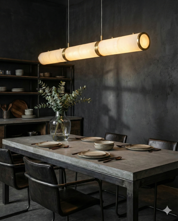 Omera - Cylindryczna lampa wisząca alabastrowa, biało-złota, 100/120/140 cm  - żyrandol nad stół